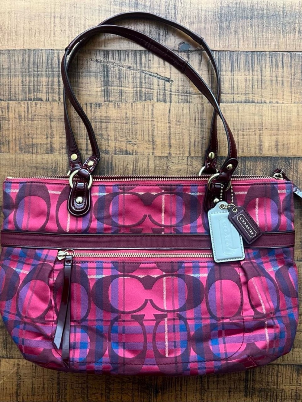 COACH Pink and Burgundy Signature Shoulder Tote